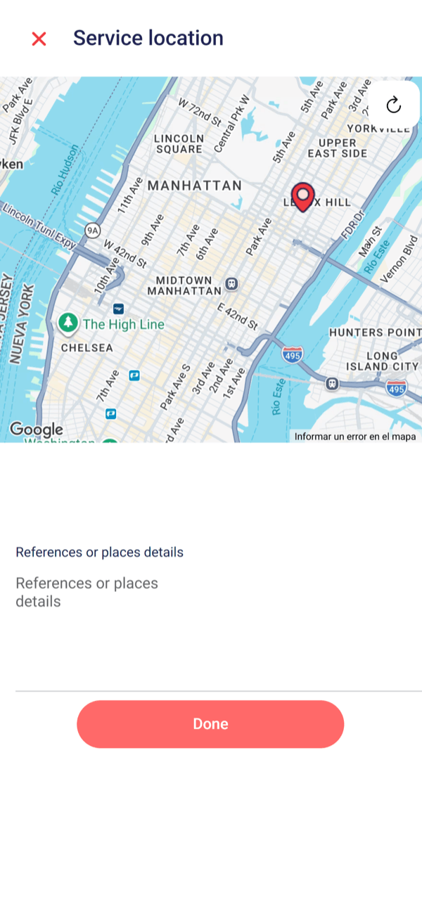 The location screen opens