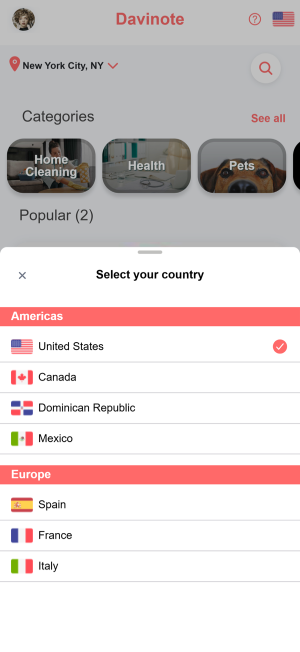 Change your country from the flag