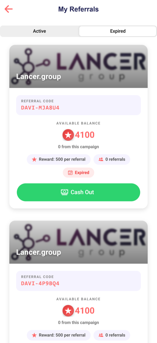Open My referrals for your balance