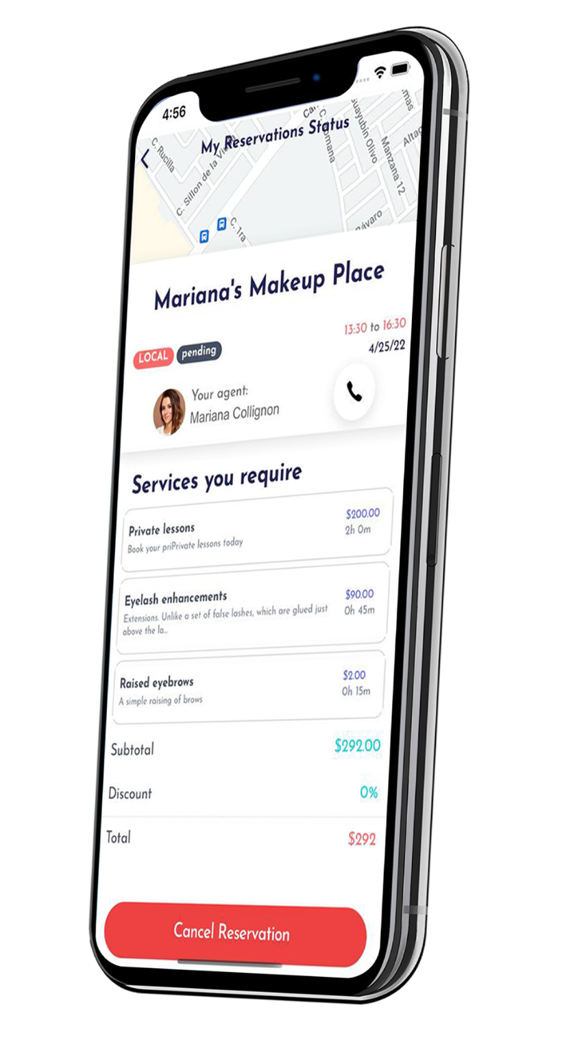 Booking status in the Davinote app